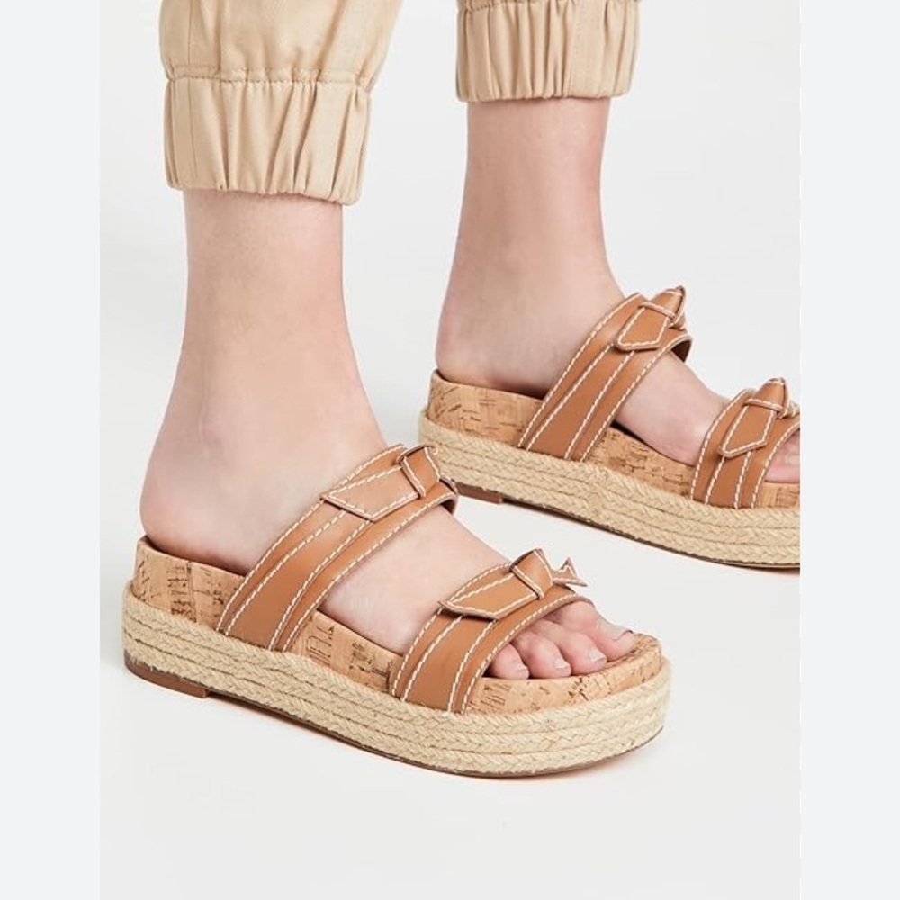 Alexandre Birman Clarita Flatform Cork Leather Bow Espadrilles Sandals